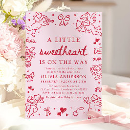 Hand Drawn Valentine Little Sweetheart Baby Shower Einladung
