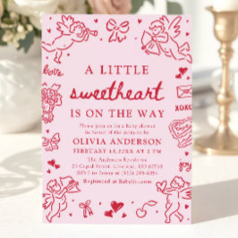 Hand Drawn Valentine Little Sweetheart Baby Shower Einladung
