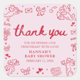 Hand Drawn Valentine Little Sweetheart Baby Shower Quadratischer Aufkleber