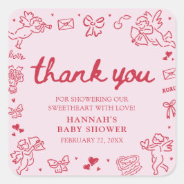 Hand Drawn Valentine Little Sweetheart Baby Shower Quadratischer Aufkleber