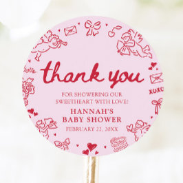 Hand Drawn Valentine Little Sweetheart Baby Shower Runder Aufkleber