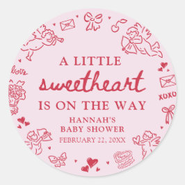 Hand Drawn Valentine Little Sweetheart Baby Shower Runder Aufkleber
