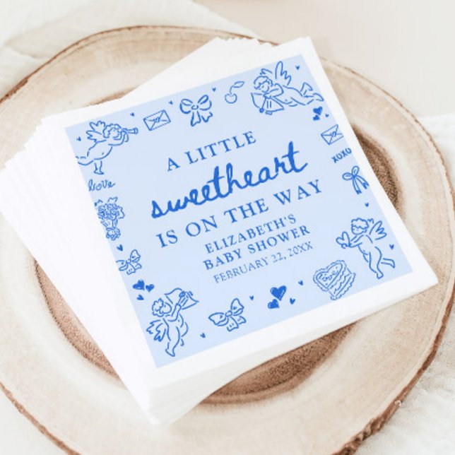 Hand Drawn Valentine Little Sweetheart Baby Shower Serviette (Hand Drawn Valentine Little Sweetheart Baby Shower Napkins)