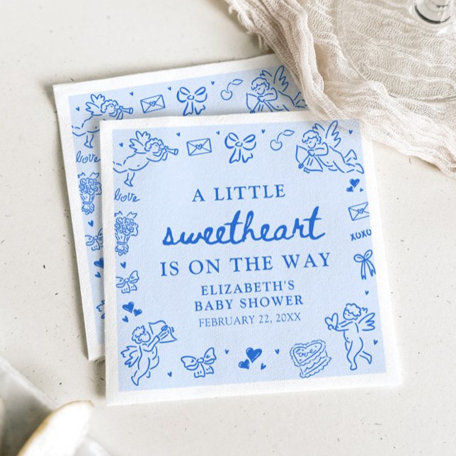 Hand Drawn Valentine Little Sweetheart Baby Shower Serviette (Hand Drawn Valentine Little Sweetheart Baby Shower Napkins)