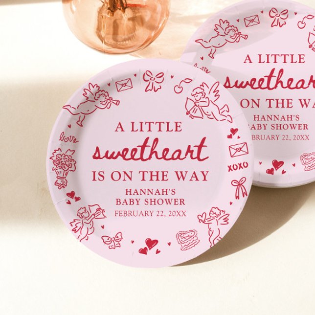 Hand Drawn Valentine Little Sweetheat Baby Shower Pappteller (Hand Drawn Valentine Little Sweetheat Baby Shower Paper Plates)