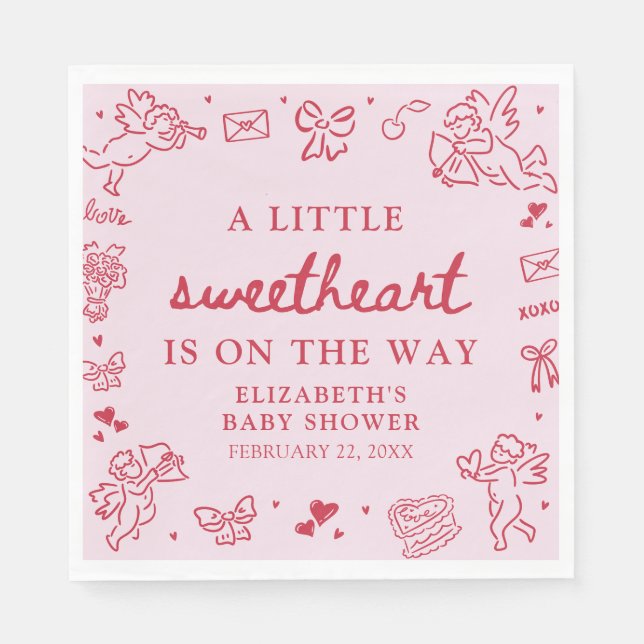 Hand Drawn Valentine Little Sweetheat Baby Shower Serviette (Vorderseite)