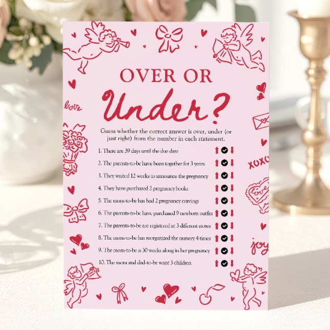 Hand Drawn Valentine Over Or Under Baby Shower Einladung (Hand Drawn Valentine Over Or Under Baby Shower Game)