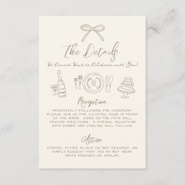 Hand Drawn Vintage Wedding Details Begleitkarte (Vorderseite)