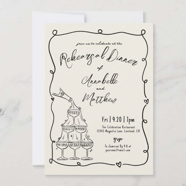 Hand Drawn Vintage Wedding Rehearsal Dinner Einladung (Vorderseite)