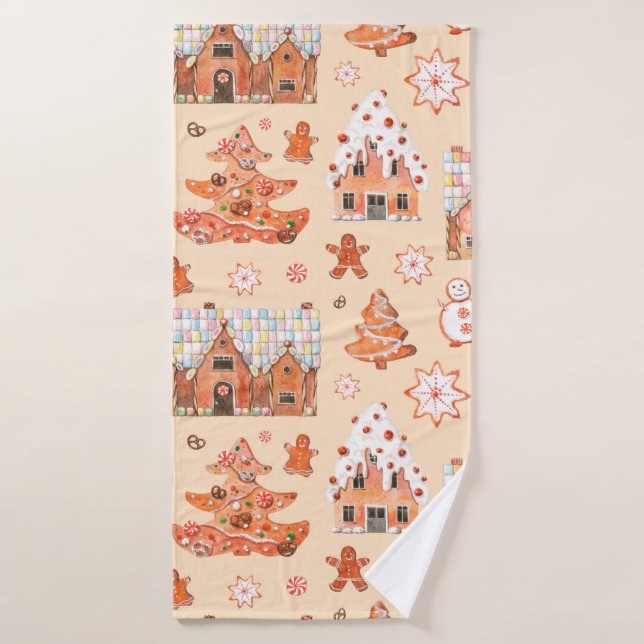 Hand drawn watercolour seamless pattern of gingerb (Serviette de bain)