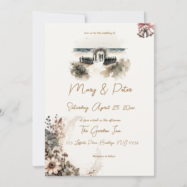 Hand drawn wedding invitation floral beach einladung (Vorderseite)