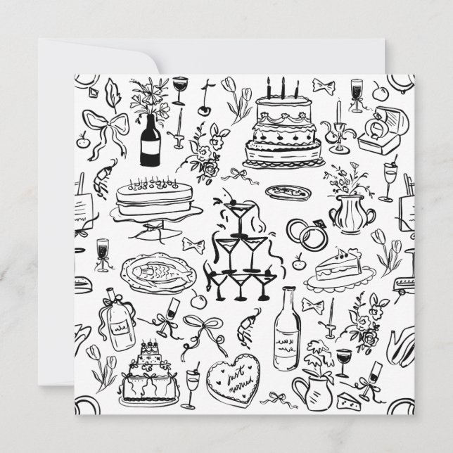 hand drawn wedding marriage champagne fountain einladung (Vorderseite)