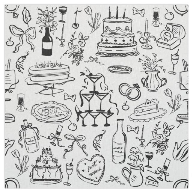 hand drawn wedding marriage champagne fountain stoff (Muster)