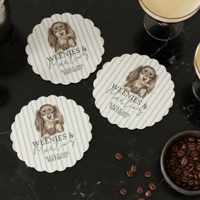 Hand Drawn Weenies and Martinis Dachshund Untersetzer (Hand Drawn Weenies and Martinis Dachshund Paper Coaster)