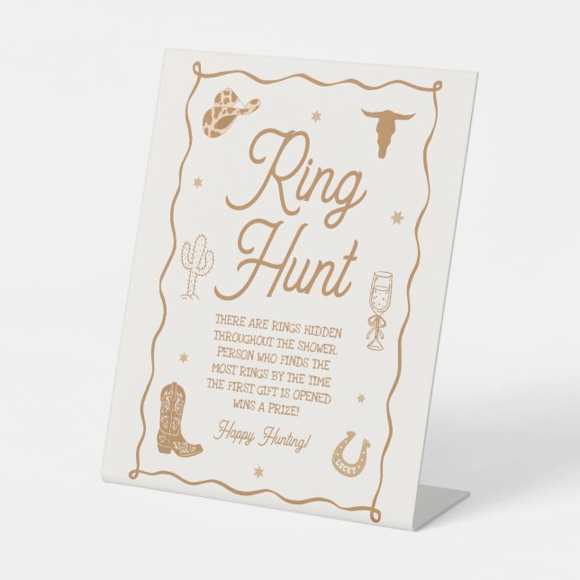 Hand Drawn Western Bridal Shower Ring Hunt Game Sockelschild (Vorderseite)