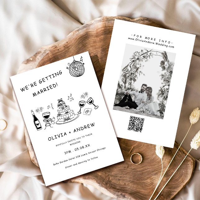 Hand Drawn Whimsical Black and White Wedding Einladung (Von Creator hochgeladen)