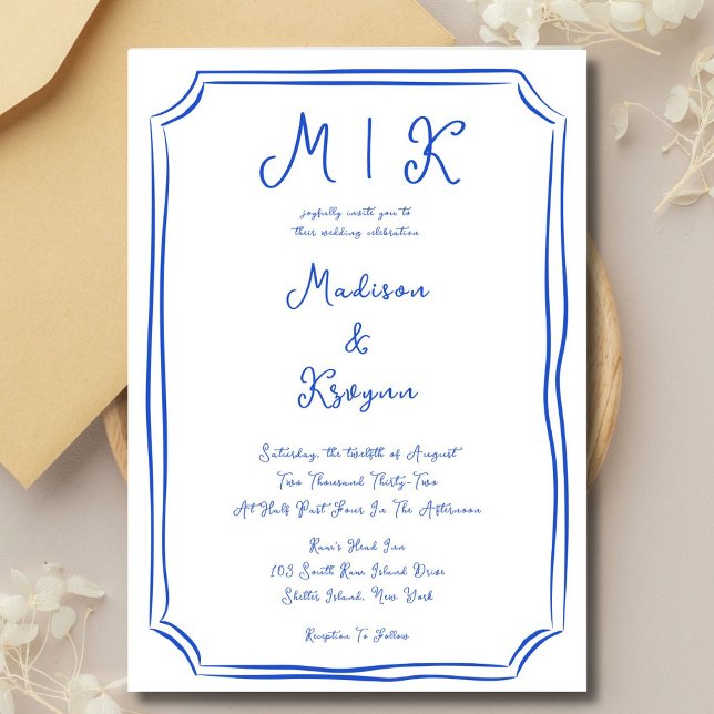 Hand Drawn Whimsical Blue French Wedding Einladung (Von Creator hochgeladen)