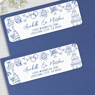 Hand Drawn Whimsical Blue Wedding Rücksendeadresse