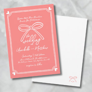 Hand Drawn Whimsical Bow Coral Wedding Einladung