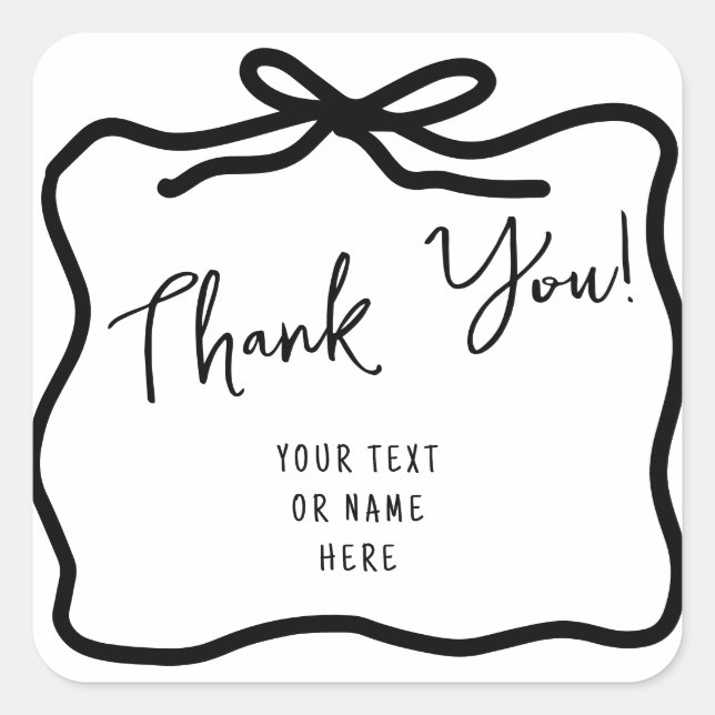 Hand Drawn Whimsical Bow Danke Typografie Quadratischer Aufkleber (Vorderseite)