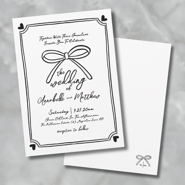 Hand Drawn Whimsical Bow Wedding Einladung (Hand Drawn Whimsical Bow Wedding Invitation)