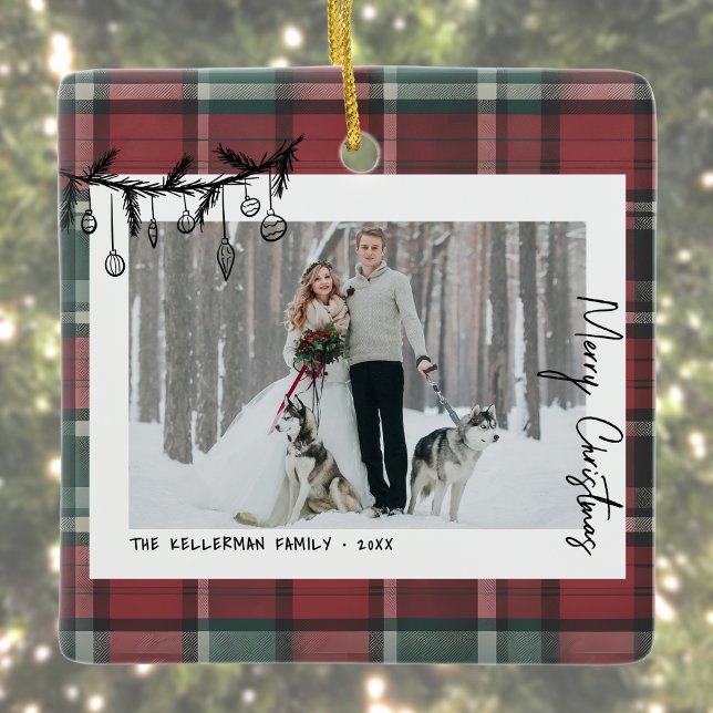 Hand Drawn Whimsical Christmas Photo Keramikornament (Hand Drawn Whimsical Christmas Photo Ceramic Ornament )