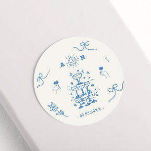 Hand Drawn Whimsical Disco Französisch Hochzeitsmo Runder Aufkleber