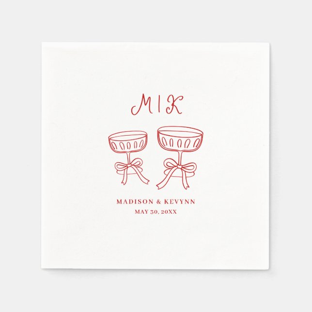 Hand Drawn Whimsical Doodle Red Wedding Serviette (Vorderseite)