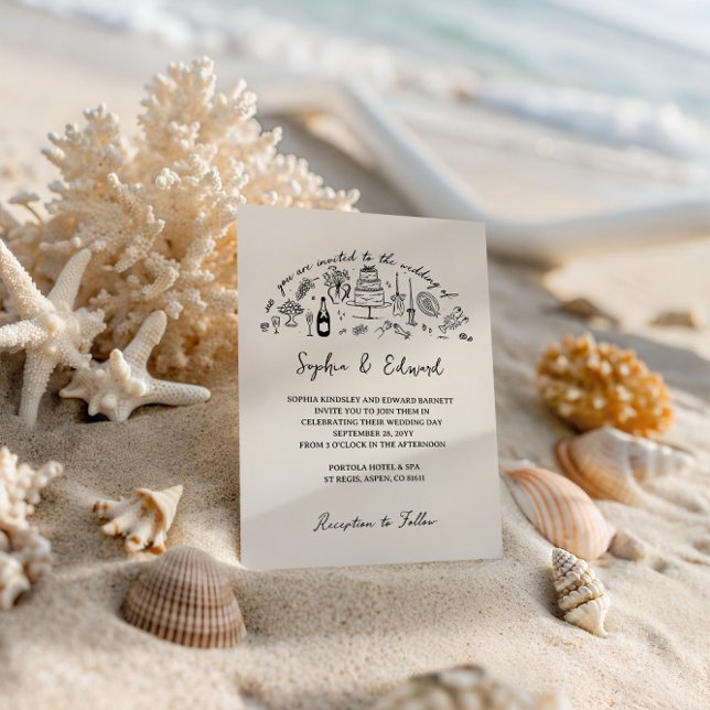 Hand-drawn whimsical line art wedding style einladung (Von Creator hochgeladen)