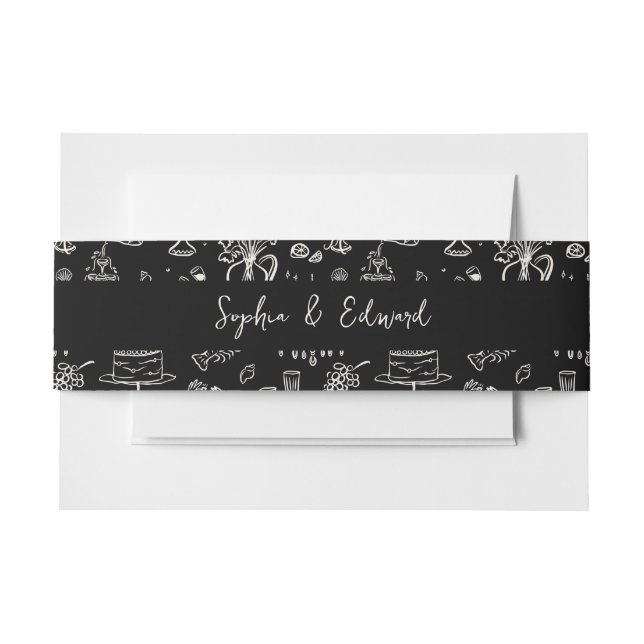 Hand-drawn whimsical line art wedding style einladungsbanderole (Vorderseite Beispiel)