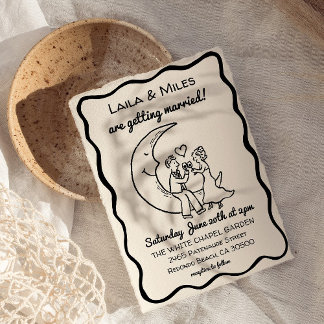 Hand Drawn Whimsical Moon wedding invitation Save The Date