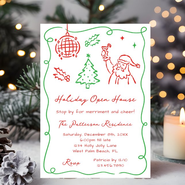 Hand Drawn Whimsical Quirky Christmas Open House Einladung (Von Creator hochgeladen)