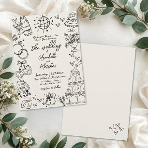 Hand Drawn Whimsical Vintage Hochzeit Einladung