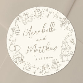 Hand Drawn Whimsical Wedding Runder Aufkleber