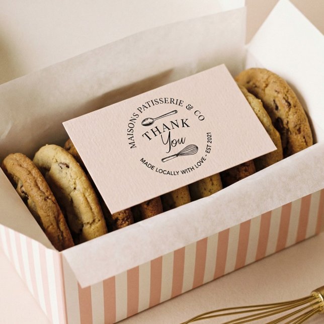 Hand Drawn Whisk Spoon Bakery Business Thank You Gummistempel (Hand Drawn Floral Cupcake Shop Bakery Business Rubber Stamp)