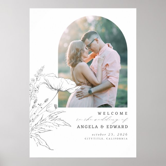 Hand-drawn Wildflowers Wedding Welcome Photo Poster (Vorne)