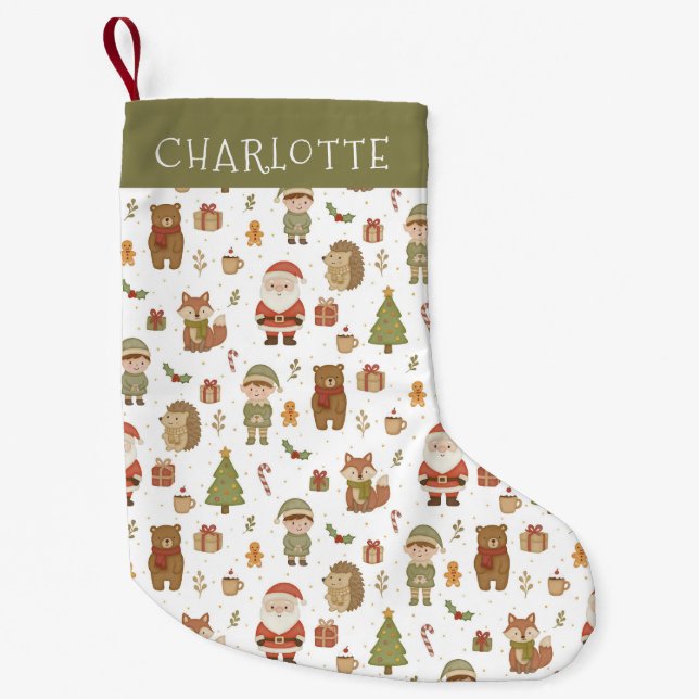 Hand Drawn Woodland Animals Christmas Stocking Kleiner Weihnachtsstrumpf (Vorderseite)