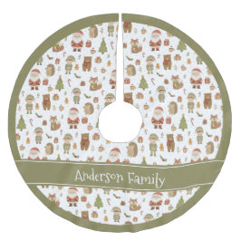 Hand Drawn Woodland Animals - Christmas Tree Skirt Polyester Weihnachtsbaumdecke