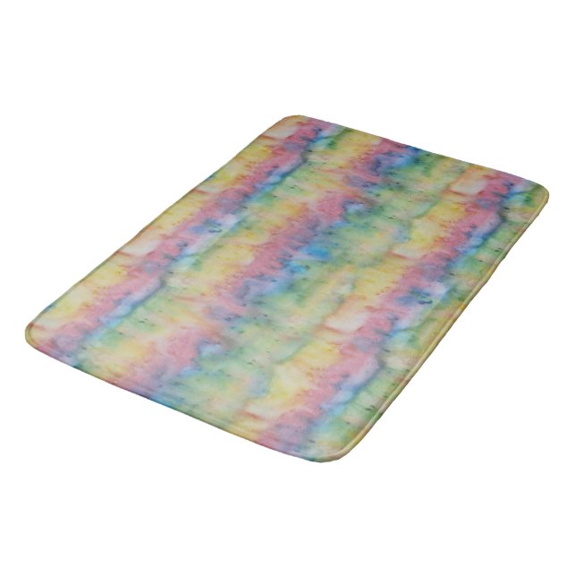 Hand Dyed Rainbow Strip Badematte (Schrägansicht)