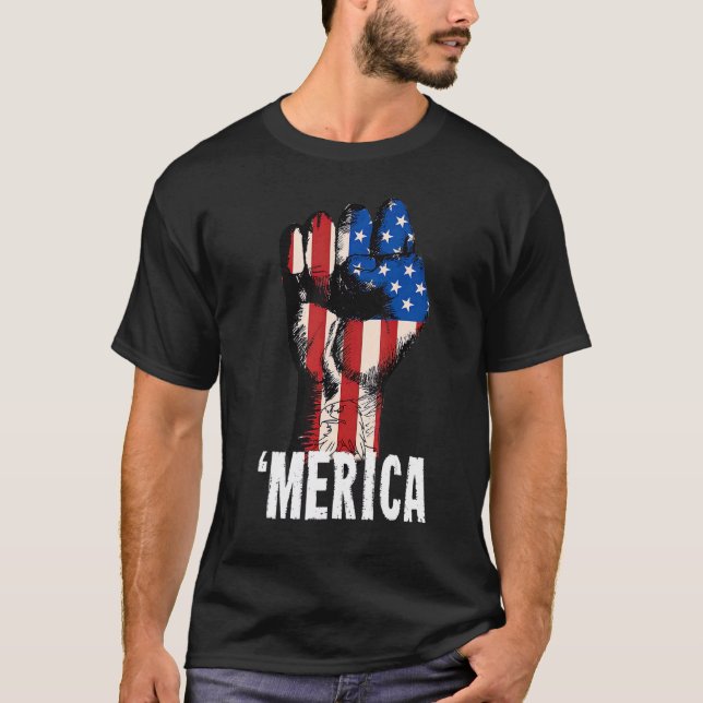Hand Eagle American Flag Happy 4. Juli T-Shirt (Vorderseite)