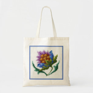 Hand gestickte helle Blume Tragetasche