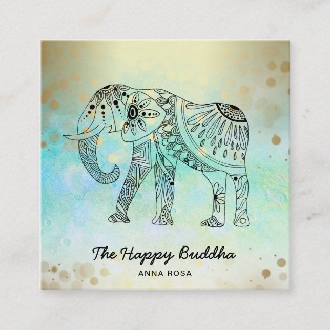 *~* Hand gezeichnet Elephant Muster Buddha Gold Quadratische Visitenkarte (Vorderseite)