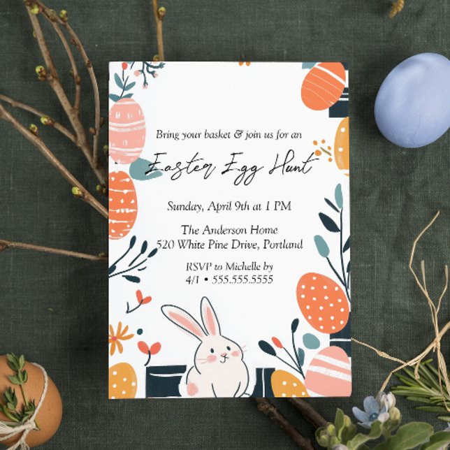 Hand Gezeichnet Niedlich Hasen und Eier Ostereier  Einladung (Von Creator hochgeladen)