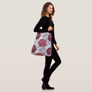 Hand Gezeichnet Peony Tote Bag - Eleganter Crimson Tragetaschen Mit Langen Trägern