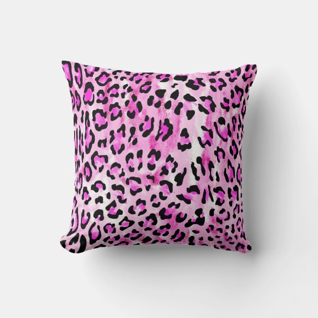 Hand gezeichnet rosa Farbe nahtlose Leopardenmuste Kissen (Vorderseite)