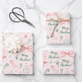 Hand gezeichnet Whimsical Französisch Coquette Bow Geschenkpapier Set