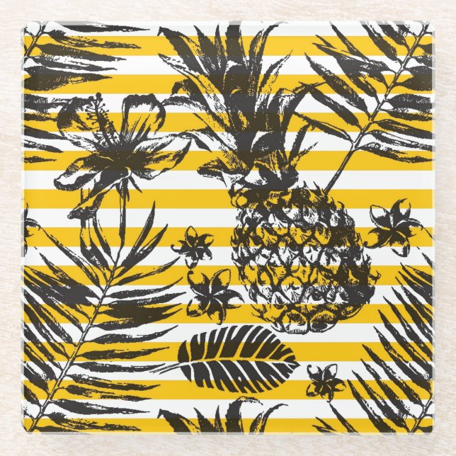 Hand gezeichnete Ananas Glasuntersetzer (Vorderseite)