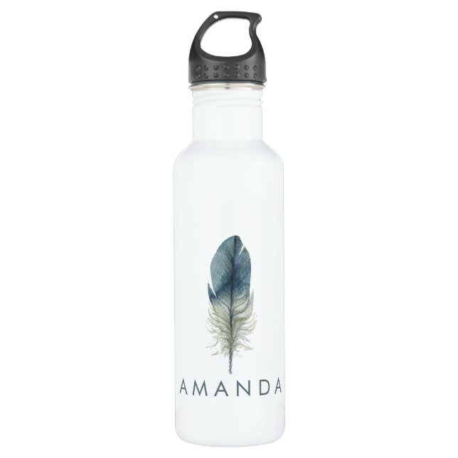 Hand gezeichnete blaues Grau Watercolorfeder Trinkflasche (Vorderseite)