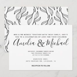 Hand gezeichnete Blumengrün Weißes Leaf Hochzeit Einladung