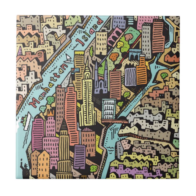 Hand gezeichnete Karte von New York City Fliese (Vorderseite)